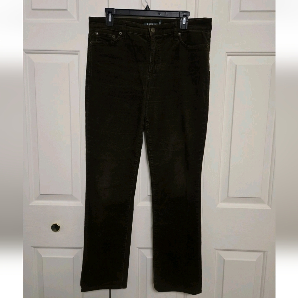 Lauren Ralph Lauren Straight Wide Leg Muddy Brown/Green Courdory Pants Size 10